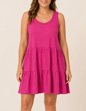 Gap Tiered Tank Dress Women’s XXL Hot Pink Cotton Modal Pockets Casual Resort